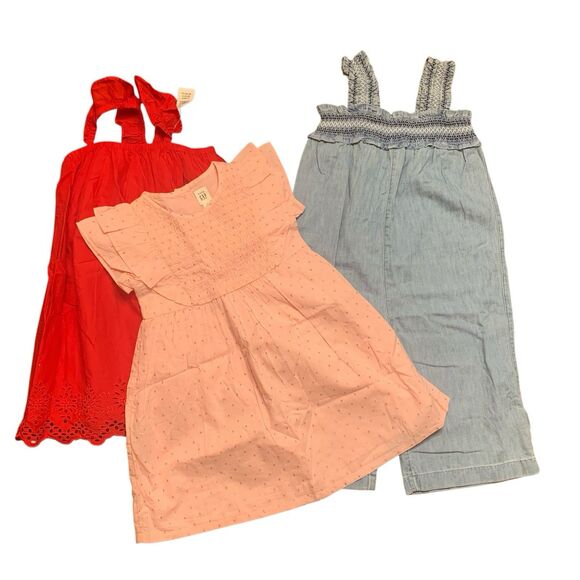 Baby Gap Toddler Lot Of 3 Sz 4 Years Dresses And Romper/Jumper Pink Red Blue - Picture 1 of 11